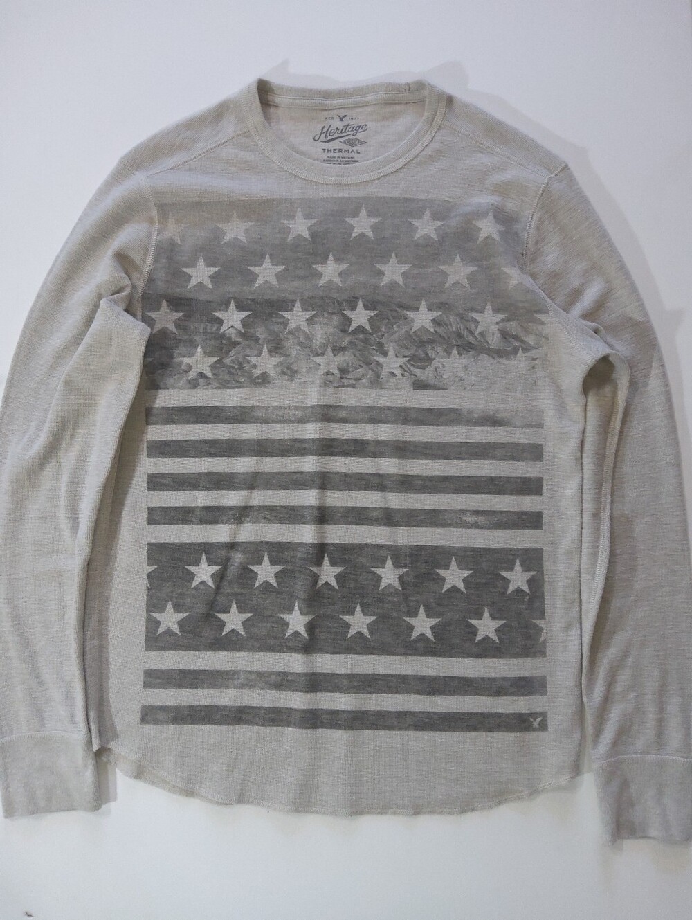 American Eagle Heritage Thermal Sweater Mens Medium Grey Black Stars And Stripes